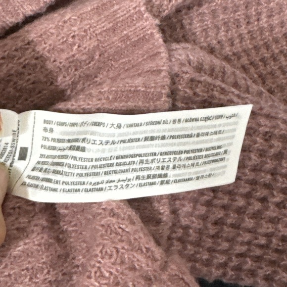 Hollister Mockneck Sweater Women's S Rose Pink Cropped Waffle Weave Thermal - Picture 9 of 11